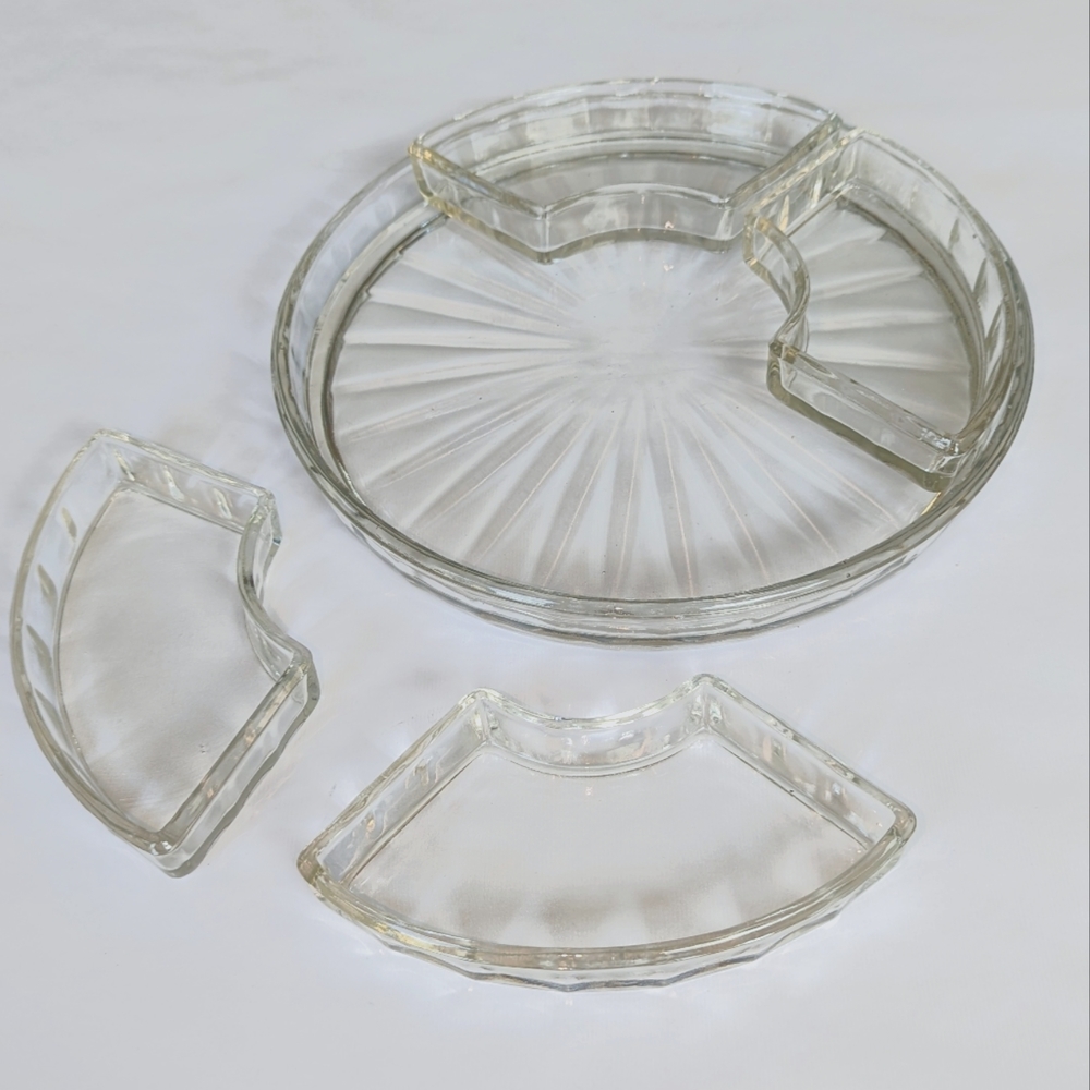 Vintage Glass Tray With Four Sections  Fitted Dishes